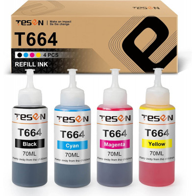 TESEN Compatible 664 XL Refill Ink Bottle Replacement for Epson 664 XL T664 4 Pack